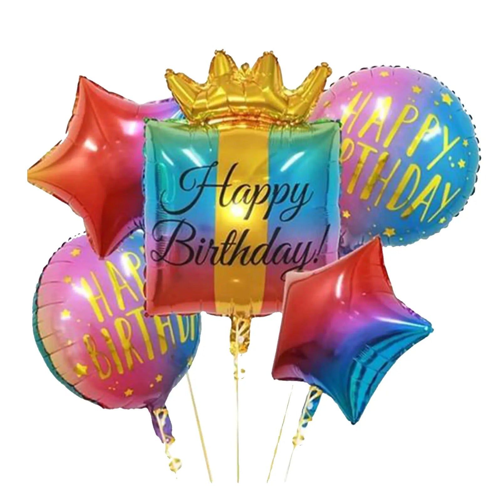 Happy Birthday Multicolor Foil Balloon Bouquet - Helium Filled - 7PC