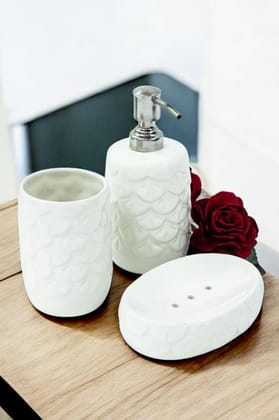Modern Round Shape White Ceramic Bath Set - Pack of 3