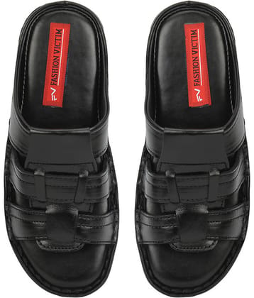 Fashion Victim Black Men's Leather Slipper
