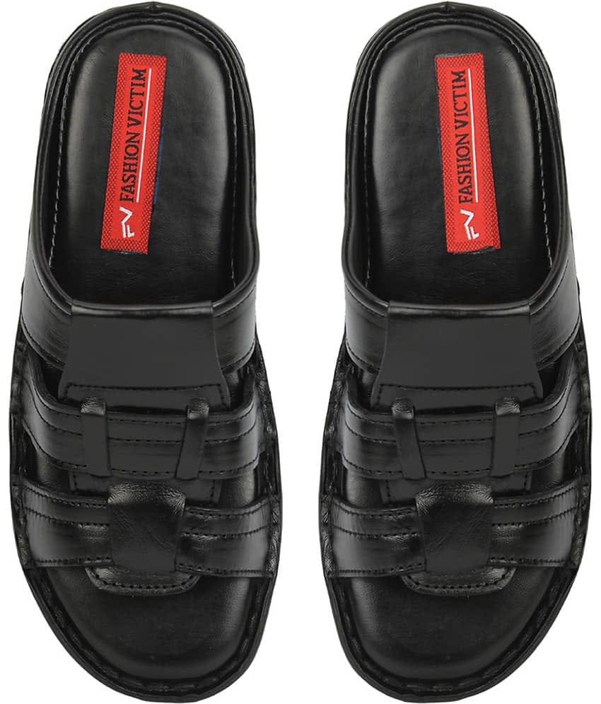 Fashion Victim Black Men's Leather Slipper