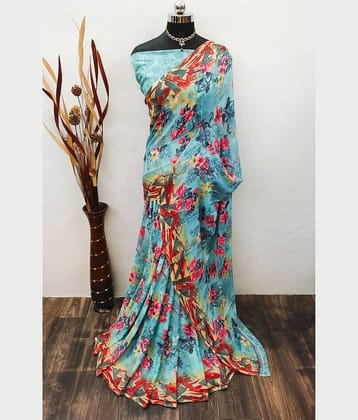 Kanooda Prints Georgette Printed Saree With Unstitched Blouse Piece ( Peach )