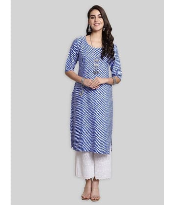 7Threads Crepe Striped Straight Women's Kurti - Blue ( Pack of 1 )