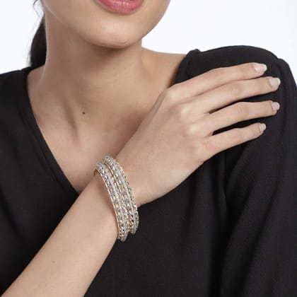 Gold-Plated White AD Studded Bangles