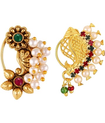 Vighnaharta Artificial stone and Pearls moti Nath Nathiya./ Nose Pin combo 2 nath for women and Girls[VFJ1214-1180NTH-PRESS-MULTI]