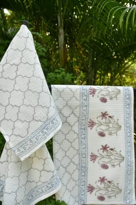 Pink Lily & Grey Bath Towel : Handcrafted
