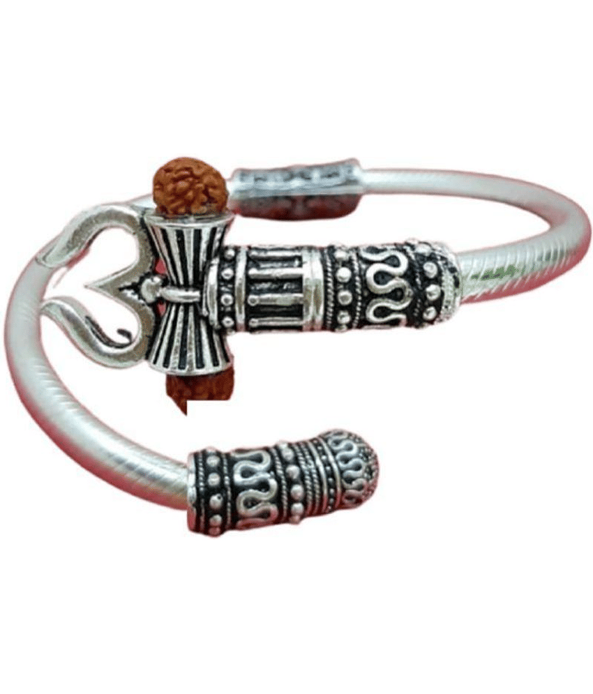 DvR ClicK Rudraksha Trishul Damroo Designer Oxidized Silver Bahubali Kada Kadas Bracelet Cuff Bracelets for Men & Women Boys Bracelet