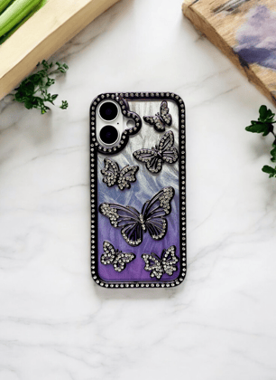 Butterfly Purple Color Case for iPhone 16 Plus