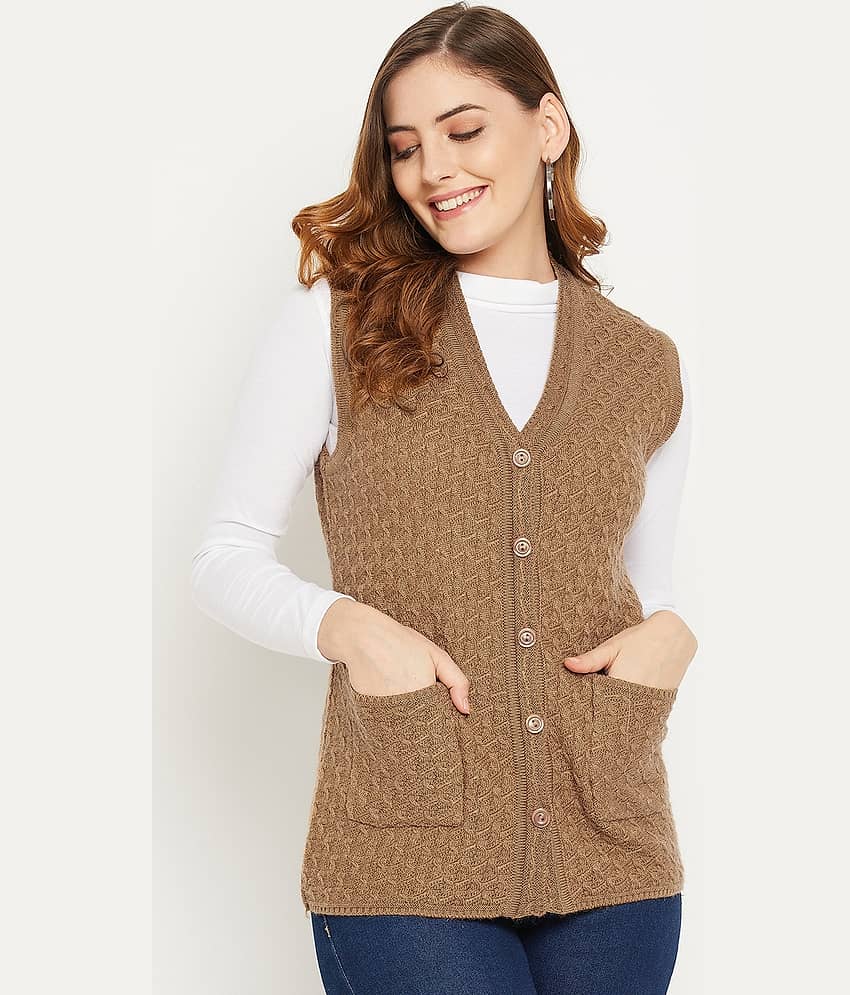 zigo Woollen V Neck Women's Buttoned Cardigans - Brown (Pack of 1)