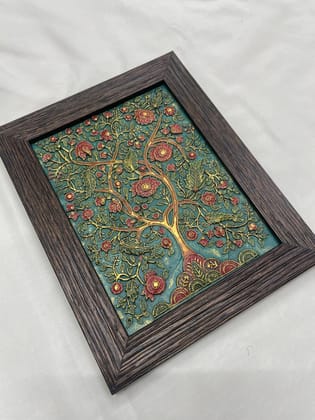 Framed Tree of Life Wall Art, Textured Relief, Teal Green with Red Flowers, Wooden Frame, Decorative Home Decor Size (30 * 36 cm) Framed Tree of Life Wall Art, Textured Relief, Teal Green with Red Flowers, Wooden Frame, Decorative Home Decor Size (30 * 36 cm)