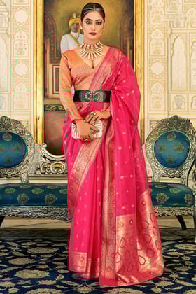 Mystic Pink Banarasi Organza Silk Saree