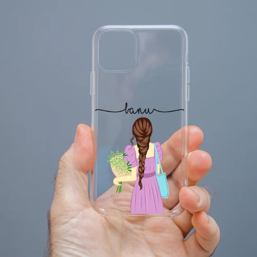 Personalized Cute Girl Transparent Silicon Case Customised with Name for Oppo, Vivo, Redmi, Realme, Poco, Mi, OnePlus, Samsung, iPhone, and More - design 2