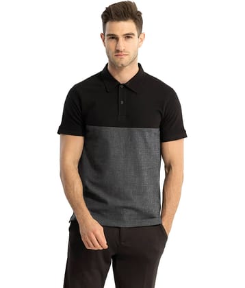 Leotude Pack of 1 Cotton Blend Regular Fit Colorblock Half Sleeves Men's Polo T Shirt ( Grey )