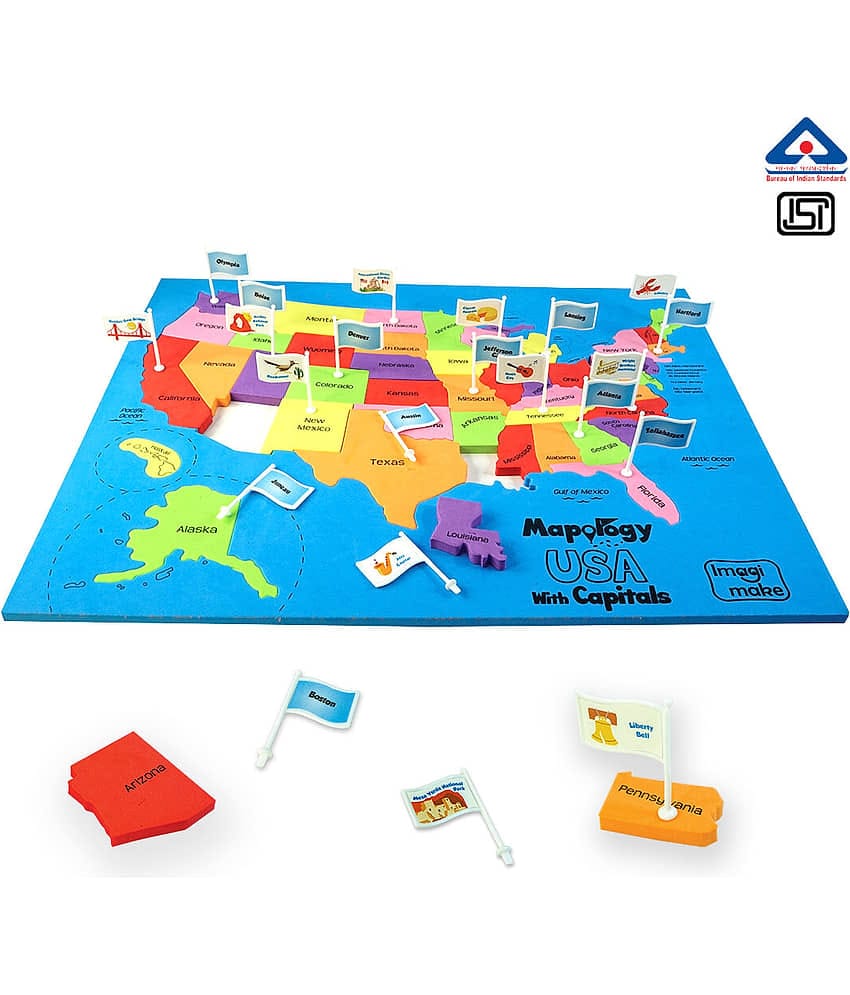Imagimake: Mapology USA with Capitals - Learn USA States Along with Their Capitals and Fun Facts - Educational Toy for Kids Above 5 Years