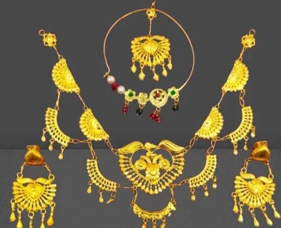 Traditional Indian Gold-Plated Rajasthani Wedding Necklace and Earrings