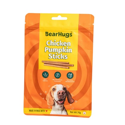 BearHugs Soft & Chewy Sticks with Real Chicken | Flavour for Dog and Puppies | All Life Stages (Pack of 6, Real Chicken and Pumpkin)