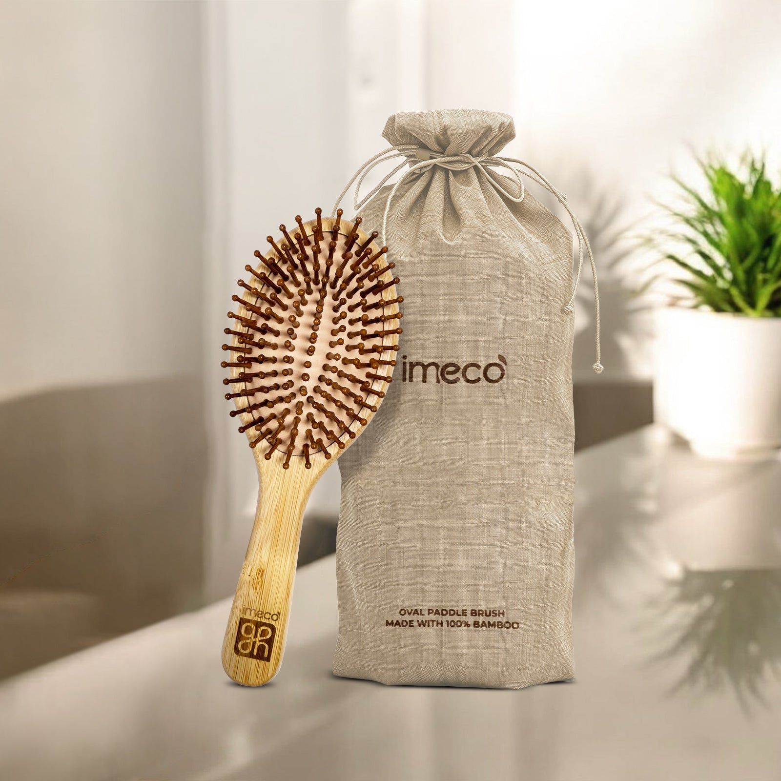 Imeco India Anti-Static Bamboo Oval Paddle Hair Brush | Frizz Control & Scalp Stimulation | Daily Grooming