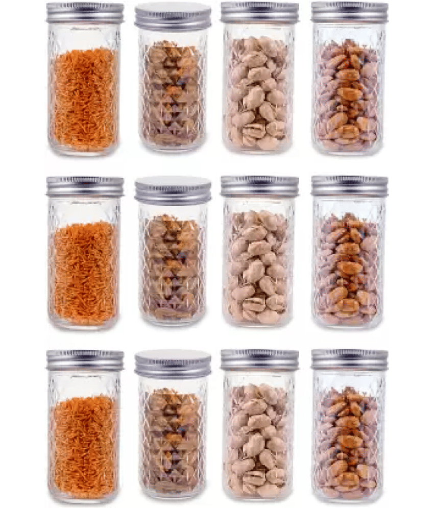 CROCO JAR Glass Silver Food Container ( Set of 12 )