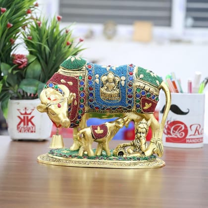 Dreamkraft Decorative Metal Kamdhenu Cow with Calf Statue for Vastu Showpiece (Gold, 20 X 13 X 16 CM) Dreamkraft Decorative Metal Kamdhenu Cow with Calf Statue for Vastu Showpiece (Gold, 20 X 13 X 16 CM)