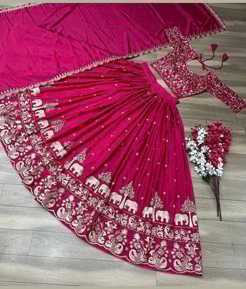 Aika Women Silk Blends Flared Semi Stitched Lehenga Choli ( Pink )