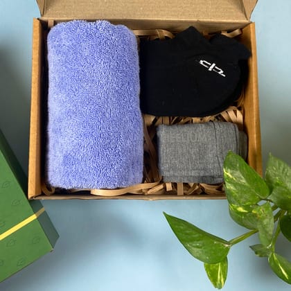 Heelium Bamboo Men Gift Set 1 - Ankle Socks, Hand Towel & Bandana-Black Ankle Socks | Iris Hand Towel | Dark Grey Bandana