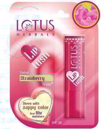 Lotus Herbals Lip Lush Tinted Lip Balm, Strawberry Crush , Spf 20, 8H Moisturisation, 3.5g (Pack of 1)