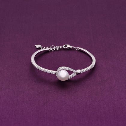 Enclosed Pearl Silver Bracelet-Pearl / Silver