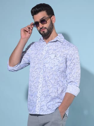 Blue Printed 100% Cotton Shirt-L / Blue