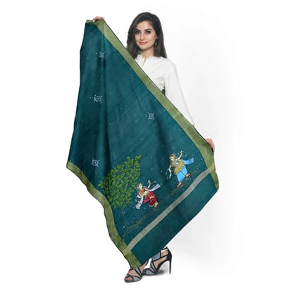 Nritya Pattachitra Handpainted Chanderi Silk Dupatta
