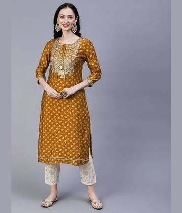Kapadia Women's Rayon Embellished Straight Kurti - ( Orange )