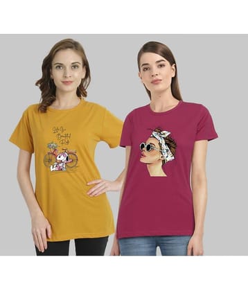 CHOZI Women Cotton Blend Printed Regular Fit Round Neck T-Shirt ( Multi Color )