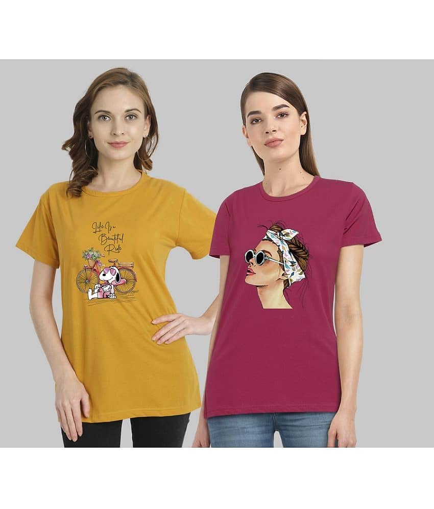 CHOZI Women Cotton Blend Printed Regular Fit Round Neck T-Shirt ( Multi Color )