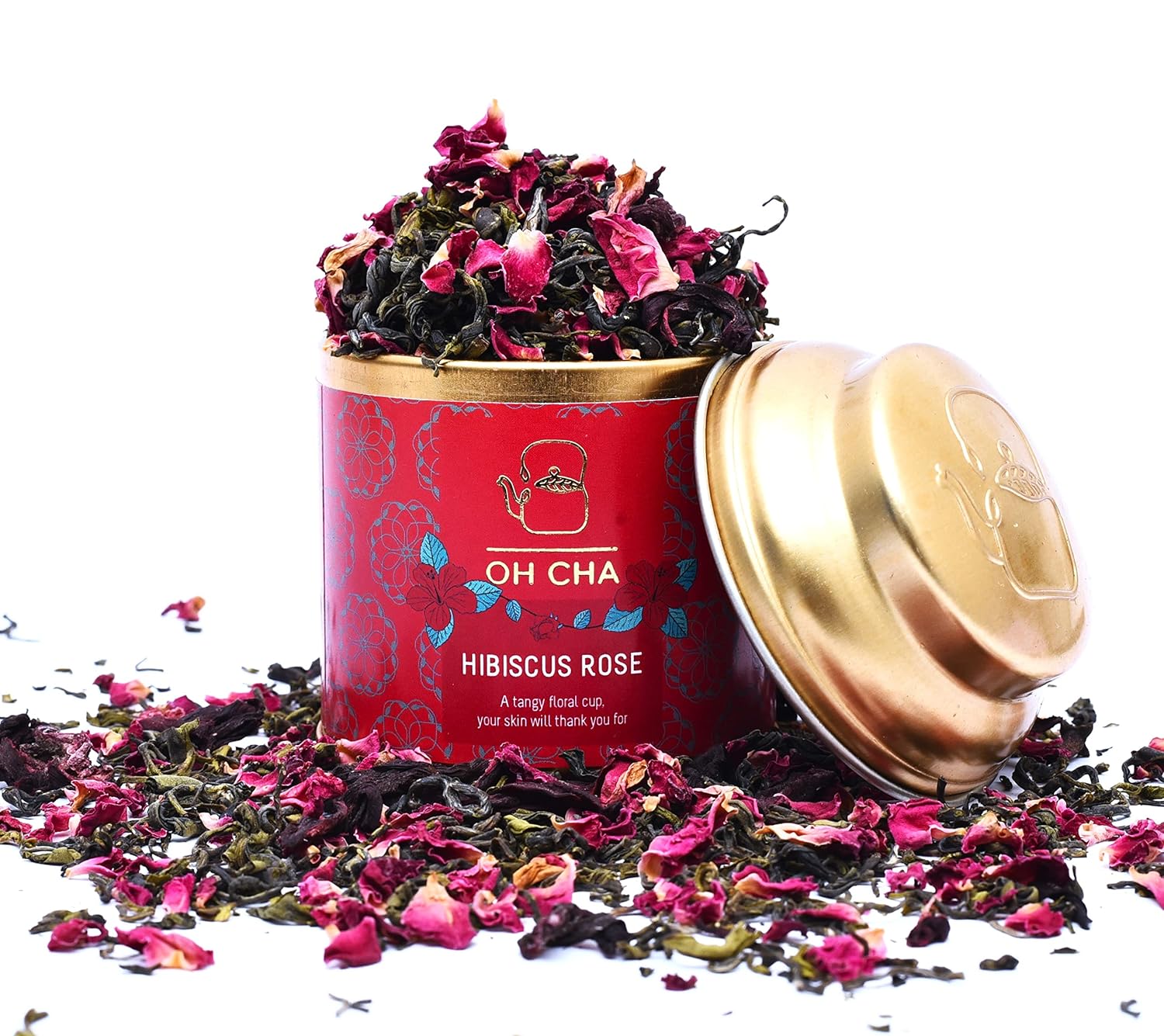 Oh Cha Hibiscus Green Tea | 100% Whole Leaf & Natural Ingredients | Rich in Antioxidants, Vitamin C, 35 gm