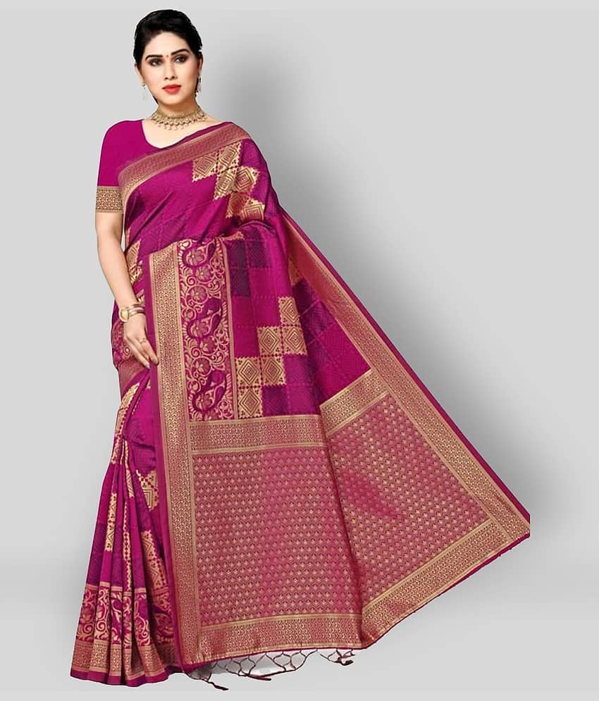 NENCY FASHION Jacquard Printed Saree With Unstitched Blouse Piece ( Purple )