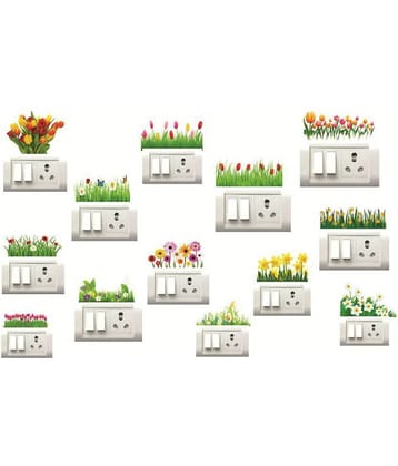 Decor Villa greenary grass and flower Floral Sticker ( 27 x 33 cms )