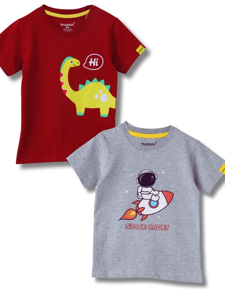 Luxurious Kids Boys T-Shirt Grey Heather Mélange / Winery Red, Soft Cotton, Ages 2-6 (2pcs pack)