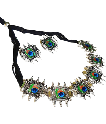 Renaissance Traders - Multi Color Oxidised Silver Necklace Set ( Pack of 1 )