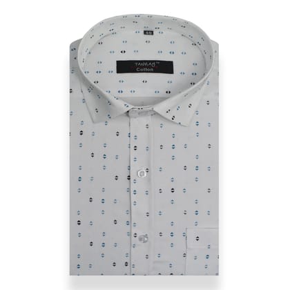 White Blue Triangle Printed Cotton Shirt For Men's-M (38 Inch) (98 CM) / Full