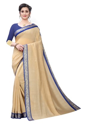 Generic Women's Vichitra Silk Saree (Beige, 5 - 6 Mtrs)