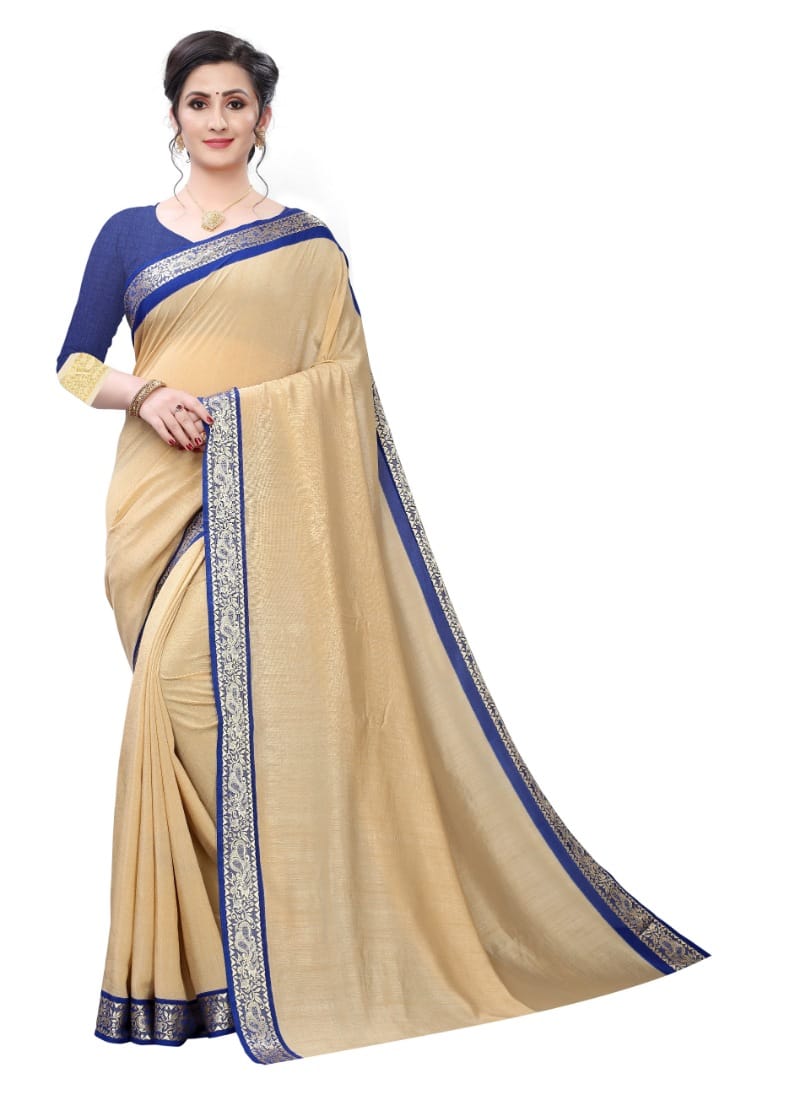 Generic Women's Vichitra Silk Saree (Beige, 5 - 6 Mtrs)