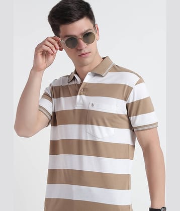 UNIBERRY Pack of 1 Cotton Regular Fit Striped Half Sleeves Men's Polo T Shirt ( Beige )