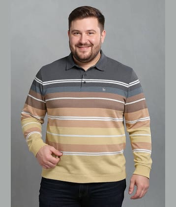 BULLMER Men Cotton Blend Regular Fit Striped Polo T Shirt ( Yellow )