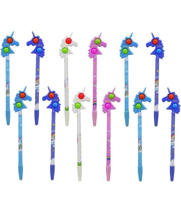 JELLIFY U_n_i_c_o_r_n Ballpoint Popit Pen Blue Ink Birthday Gift Stationery Set Pack of 12, Multicolor