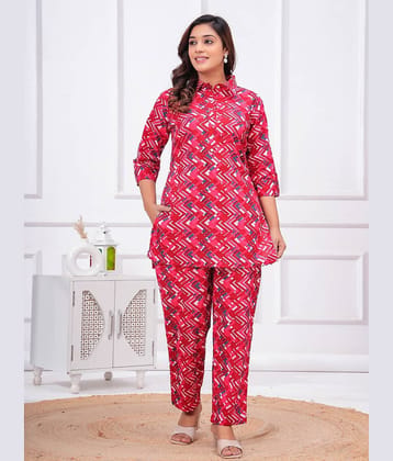 Nevisha Style Women Printed Tunic With Trousers Co-Ord Set ( Pink )