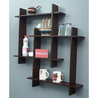 Onlinecrafts 8 Wala Plus Brown Wooden Wall Shelf (Number Of Shelves - 4, Brown)