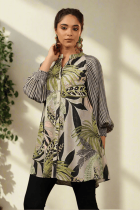 Azzure Tiger Lily Printed Top-S / Green / Green