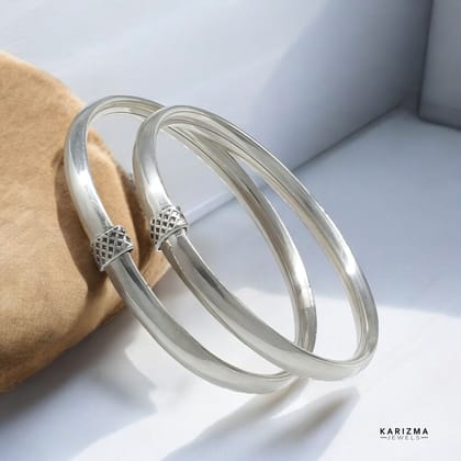 Hollow Real Silver Oxidized Openable Bangle Bracelet Pair - 5.4 CM