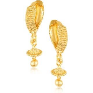 Filigree work Gold Plated alloy Hoop Earring Clip on fancy drop Bali Earring for Women and Girls