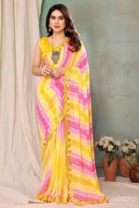 Multicolor Mirror Work Georgette Saree