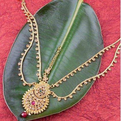 Antique Gold-Plated Studded Pearl Matha Patti Tika