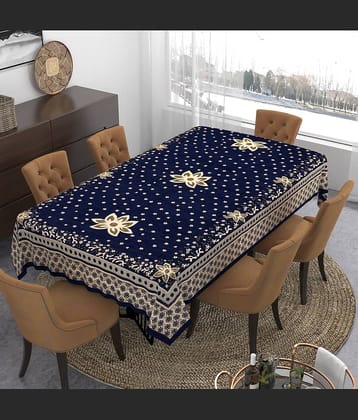 FURNISHING HUT Embroidered Chenille 6 Seater Rectangle Table Cover ( 228 x 137 ) cm Pack of 1 Blue